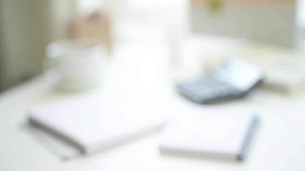 Stůl s notebookem, perem a kalkulačkou na bílém pozadí, měkké přirozené světlo