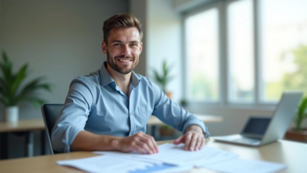 Mladý muž pracuje v moderní kanceláři s laptopem a poznámkami o rozpočtu