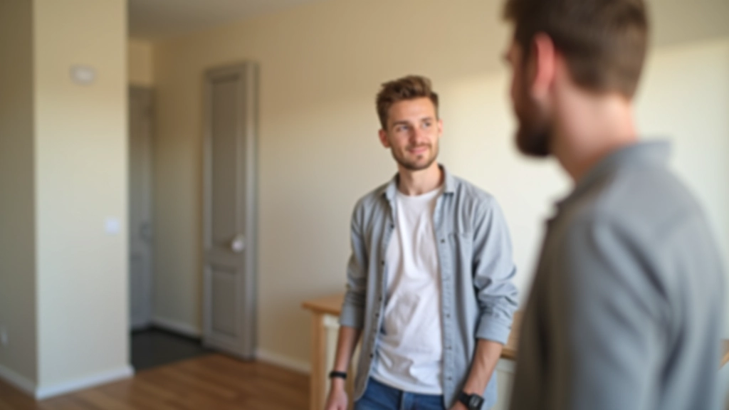 Muž prohlíží byt s majitelem